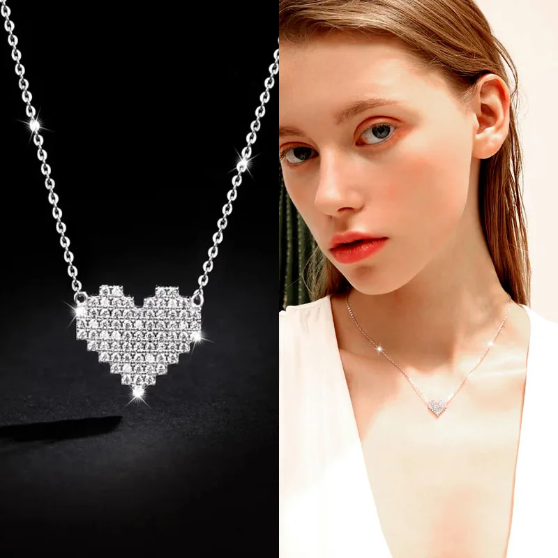 

SINLEERY Sweet Heart Pendant Necklace Rose Gold Silver Color Chain Full Crystal Choker Necklace Women Fashion Jewelry XL234 SSB