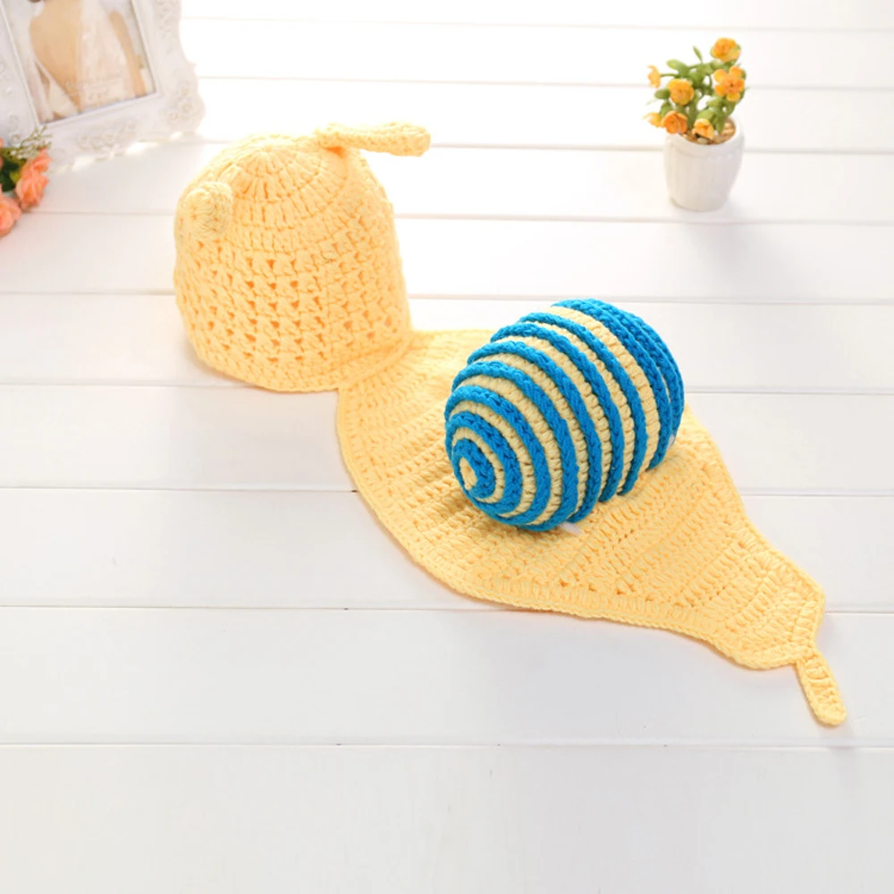 Lovely Yellow Snail Girls Boy Baby Clothes Newborn Knit Crochet Photography Prop
