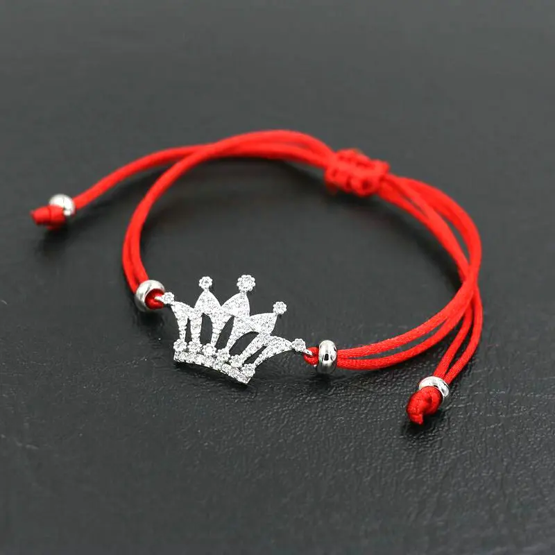 Медный циркониевый очаровательный браслет Корона красная веревочная нить браслеты для мужчин и женщин регулируемые ювелирные изделия