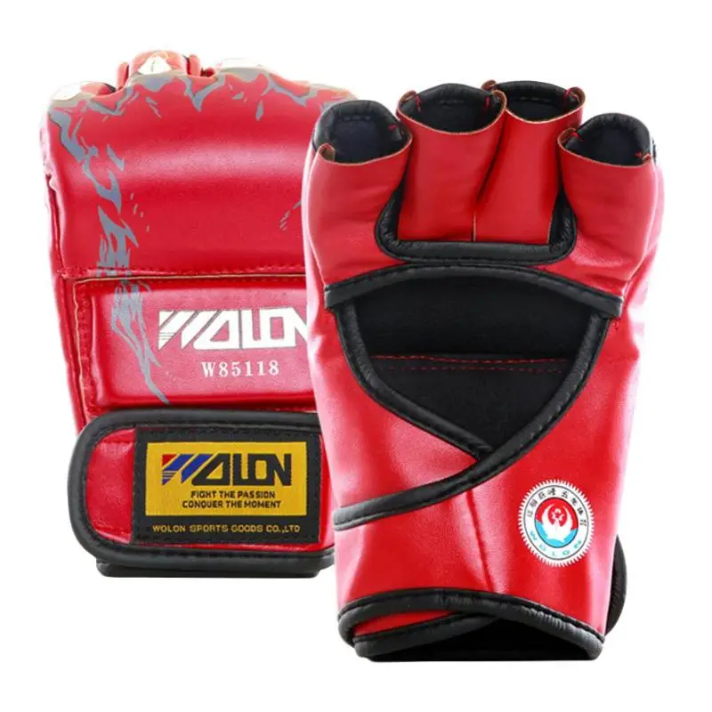 Взрослые спарринг боксерские тренировочные перчатки с полупальцами MMA Kick Protector Mitts - Цвет: Красный