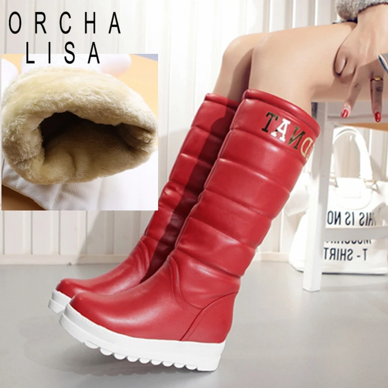 

ORCHA LISA Shoes Women Autumn winter Warm Increasing High heel boots Slip-on Platforms Long high boots Women Botas Mujer A839