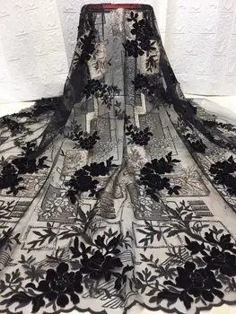 

(5yards/lot ) 2018 New High quality Black Velvet African tulle lace French net lace fabric with Sequins for party dress