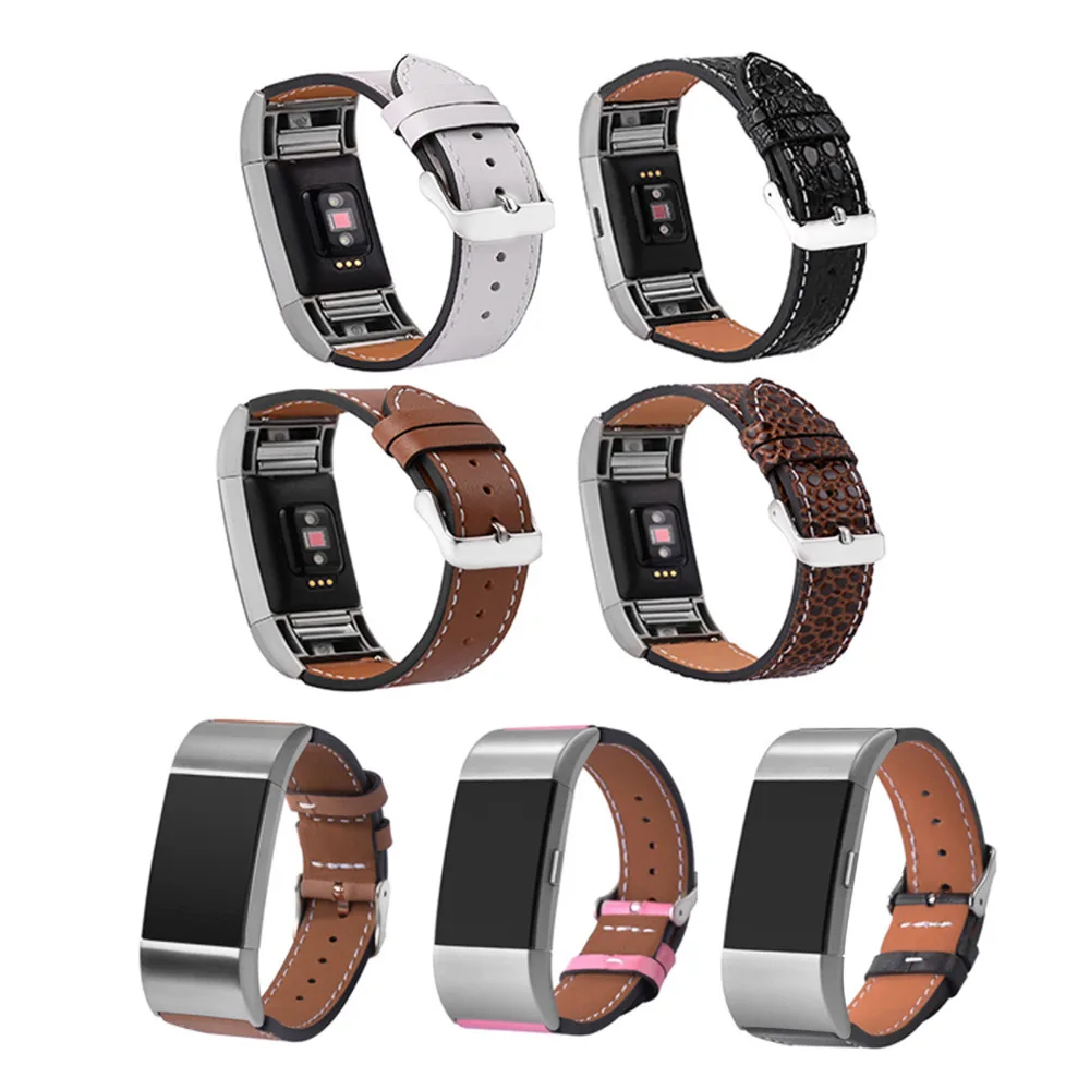 

Wrist band Watch Strap For Fitbit charge 2 Fashion Metal Connector+Genuine Leather Strap Watchband Small / Large Size 2017 New