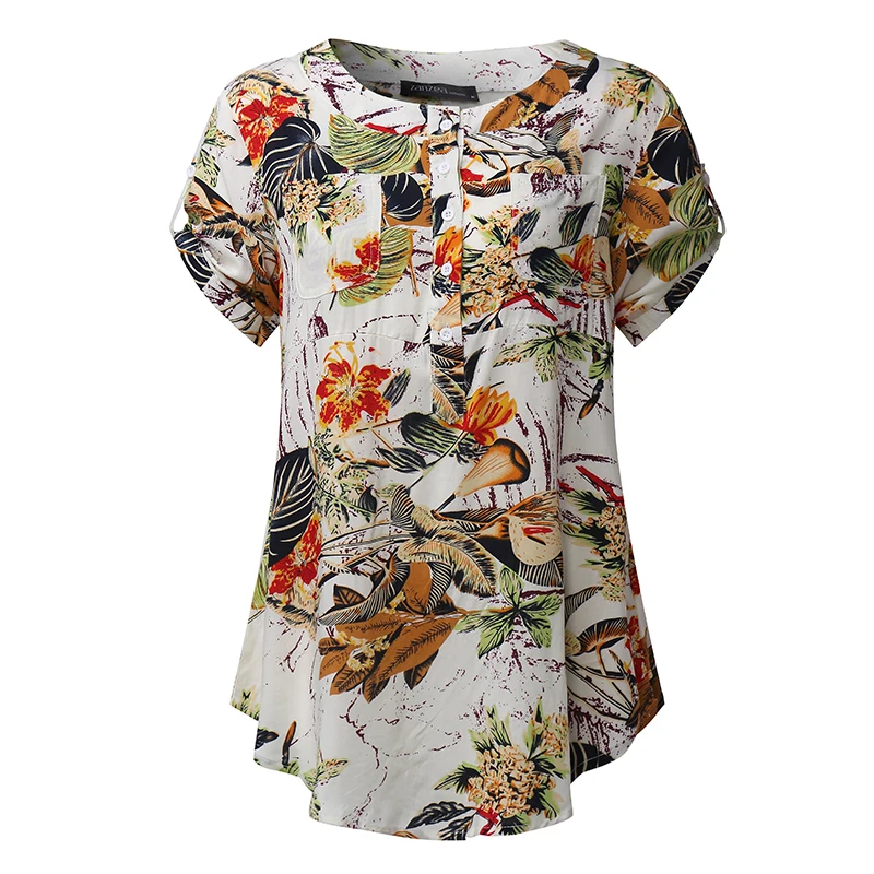 ZANZEA Women Blouses 2018 Summer Vintage Floral Print Blusas Shirts O Neck Roll Up Short Sleeve Casual Loose Tee Tops Plus Size