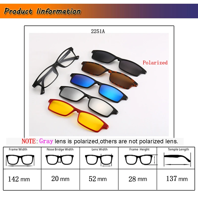 5 линзы магнитные солнцезащитные очки для мужчин и женщин очки 5 в 1 клип зеркальные поляризованные солнцезащитные очки ночного видения Oculos