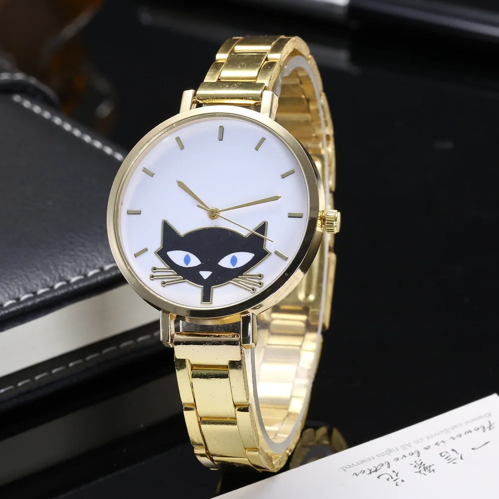 2018 высокое качество Нержавеющая сталь милый кот часы Повседневное Модные