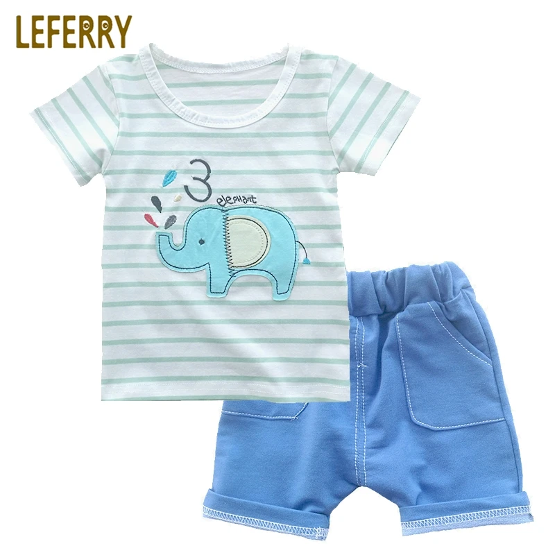 

New Fashion Kids Clothes Baby Boys Summer Sets Short Sleeve Striped T Shirt + Knitted Denim Shorts Toddler Boys Clothing Set