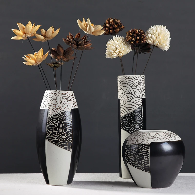 

Jingdezhen Ceramic Vase Hand-carved vases Dried flowers Ornaments large vase New Chinese Modern Home Decorations art vases