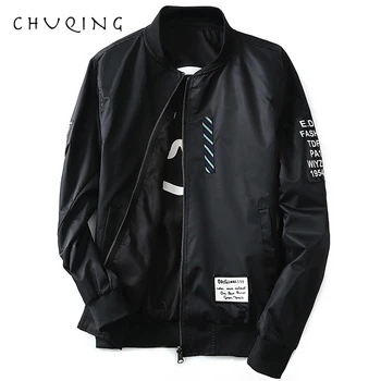 

CHUQIGN Spring and Autumn Thin Men's Baseball Collar Embroidered Letters Double-sided Jacket Youth Jacket Male