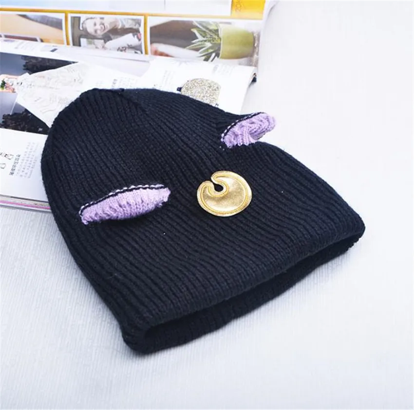 Аниме Сэйлор Мун Луна Кошка шапка для косплея зимние, вязаные, теплые Кепки шляпа A647 - Цвет: black