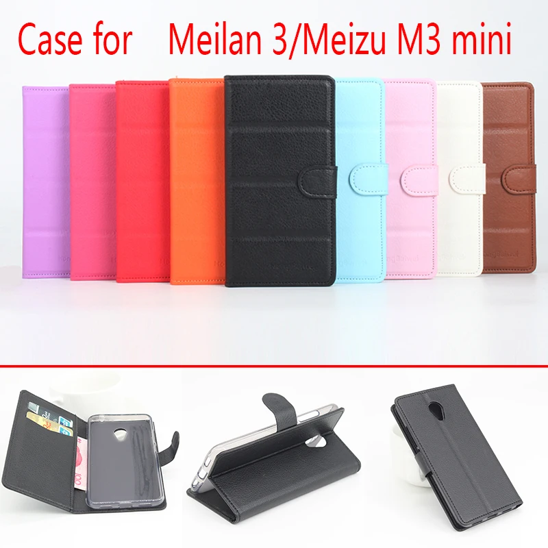 

For Meilan meizu m3 mini Phone Case Folio Flip Pure Color Lichee Pattern PU Leather Wallet Case Cover Cash/Card Slots sanheng