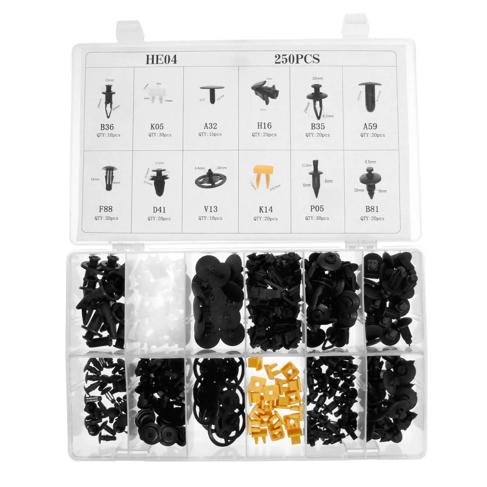 

Yetaha 250pcs Mixed Auto Fasteners Plastic Rivets Car Body Sound Insulation Cotton Cover Fixed Clamp Fender Bumper Push Clips