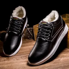 GYKZ Nova Moda Dos Homens Sapatos de Inverno Cor Sólida Botas de Neve de Pelúcia Dentro de Fundo Antiderrapante Manter Aquecido Botas De Couro À Prova D’ Água de Esqui