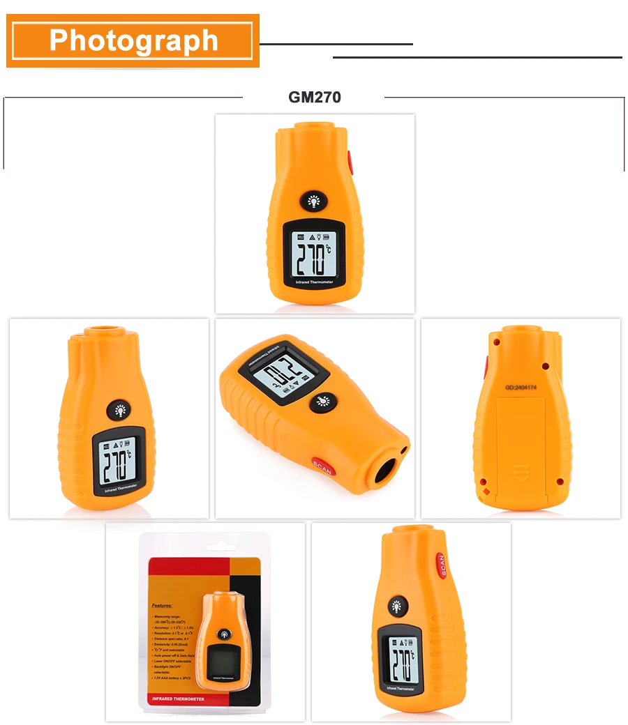 RZ цифровой бесконтактный инфракрасный мини-лазерный термометр-пистолет термометр-32~ 280C 12:1 Открытый термометр GM270