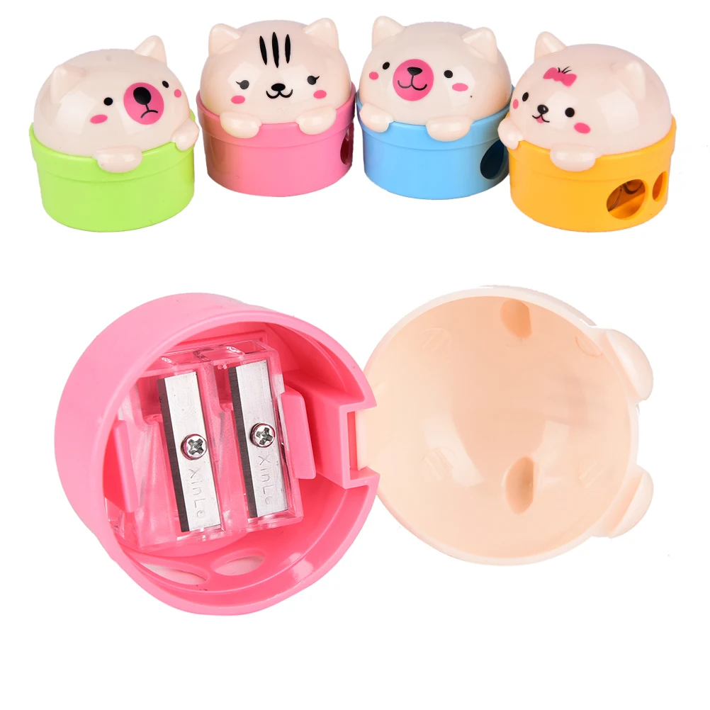 

1PC Pencil Cutter Knife Novelty Double Holes Pencil Sharpener Cat and Bear Plastic Pencil Sharpener School Student Supplies