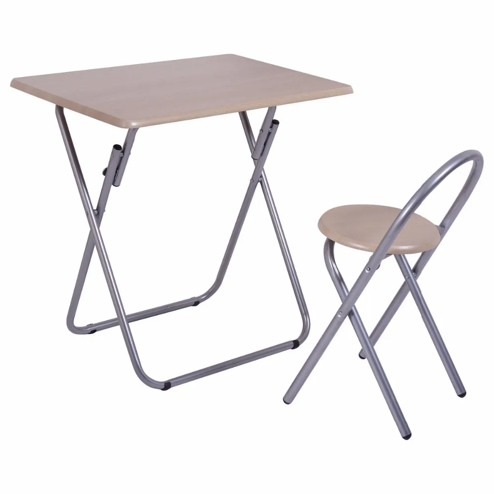 Goplus Folding Study Writing Desk Table + Chair Set Kids Student Learning Furniture Children Home School Table HW53820