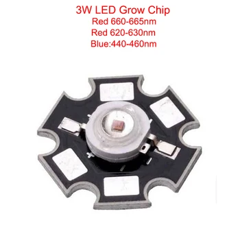 

10pcs 3W 45mil led grow Chip Deep Red 655-660nm 620-630nm Royal Blue 440-460nm LED diodes plant grow Light Lamp With 20mm