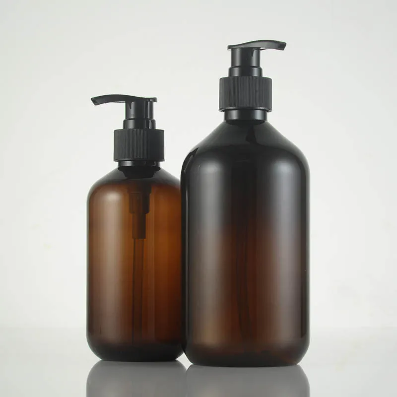 

10 OZ 16 OZ Amber Plastic Bottles with Lotion Pumps for Organize Soap Shampoo BPA Free 10pcs/lot P165