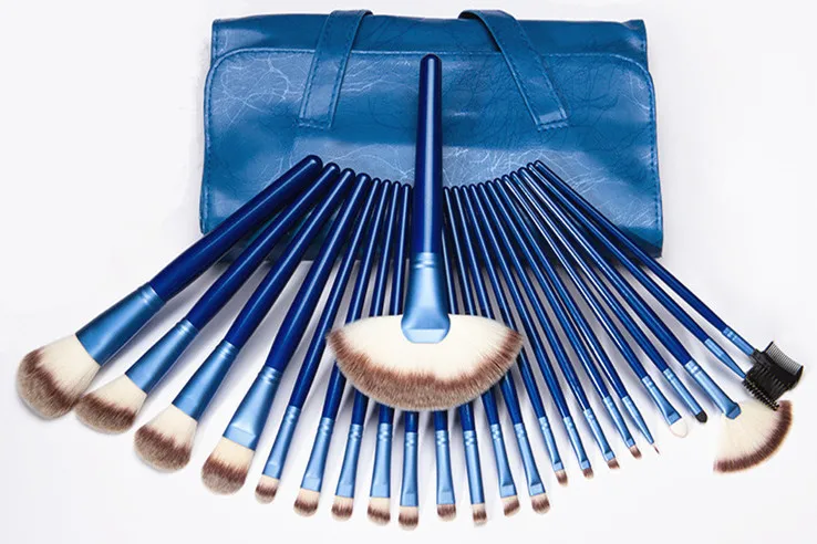 

Professional 24pcs Blue Cosmetic Makeup Brushes Kit Toiletry set + Leather Case,Drop Free Shipping