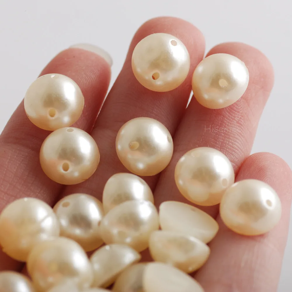

6/10/12/16/18/20MM Ivory Pearls Half Pear lHand sewed double hole pearl For DIY Dress/Clothing beautification