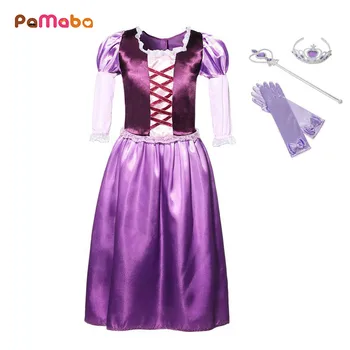 

PaMaBa 2-12 Years Old Girls Cartoon Tangled Princess Rapunzel Dresses Mid Calf Make-up Party Cosplay Costume Kids Birthday Fancy