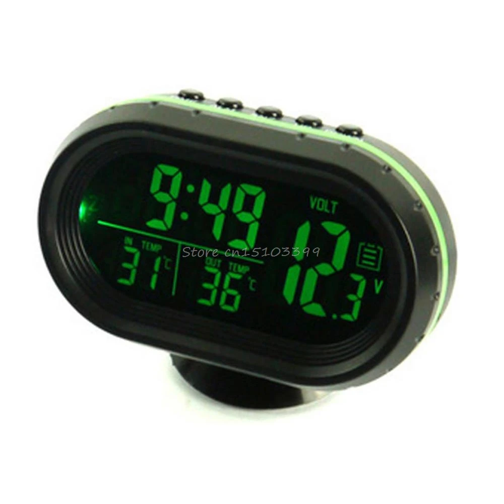 Цифровой автомобильный жидкокристаллический Часы Вольтметр термометр Батарея Напряжение Temprerature мониторы DC 12 V-24 V заморозить оповещение G08 и Прямая поставка - Цвет: Зеленый