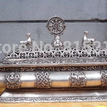 Bi0011659 Буддизма бронза серебро овец статуя 8 лаки тибет символ курильница держатель incenser