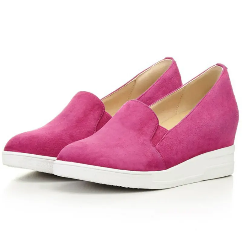 

Super casual full genuine leather 2017 spring women high wedges heel single shoes woman sweet increased internal shallow pumps
