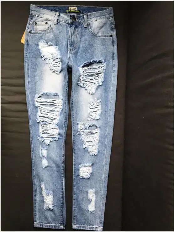 2018 fashion women spring Ripped Jeans Hole Mom Jeans Ladies Destroyed mid Waist Skinny Jeans