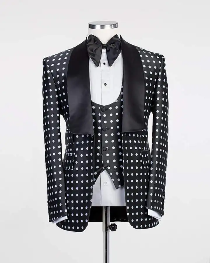 Newest-One-Button-Black-Polka-Dot-Groom-Tuxedos-Shawl-Lapel-Groomsmen-Mens-Wedding-Prom-Suits