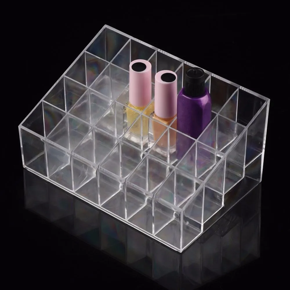 

Nail Polish Organizer Transparent 24 Grids Lipstick Holder Organizer Nail Display Stand Nail Polish Makeup Storage Boxes Tools