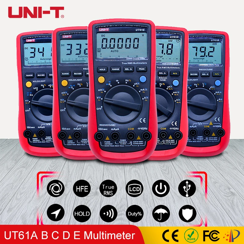 

UNI-T UT61A UT61B UT61C UT61D UT61E Digital Multimeter True rms Auto Range AC DC Meter LCD Backlight Display Monitors