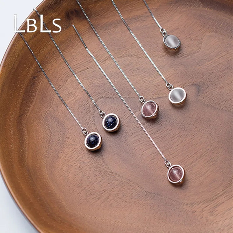 

LBLS Real Sterling Pure Silver 925 Earrings Long Hanging Chain White Black Pink Crystal Opal Silver Earrings for Girls Women
