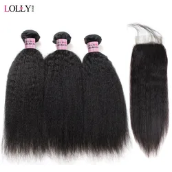 Yaki Straight Human Hair Bundles with Closure Brazilian Hair Weave 3 Bundles with Lace Closure Lolly Hair Extensions Non Remy Yaki Straight Human Hair Bundles with Closure Brazilian Hair Weave 3 Bundles with Lace Closure Lolly Hair Extensions Non Remy