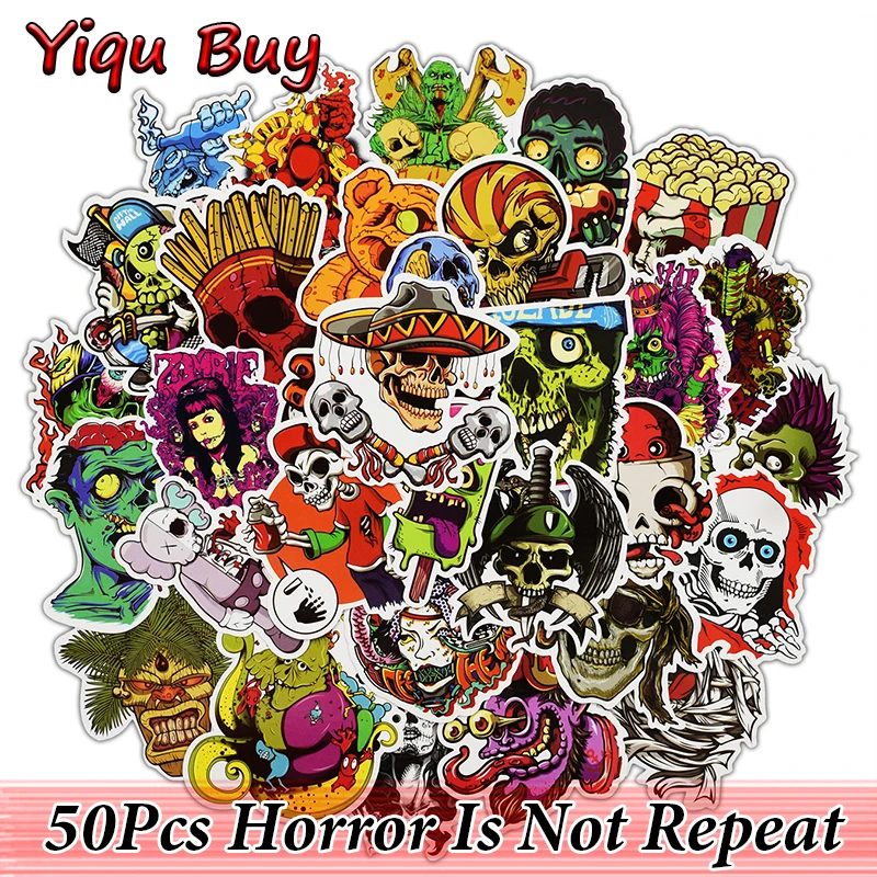 50 Pcs Horror Stickers for Laptop Motorcycle Car Styling Luggage Bike Accessories Vinyl Decals Terror Waterproof