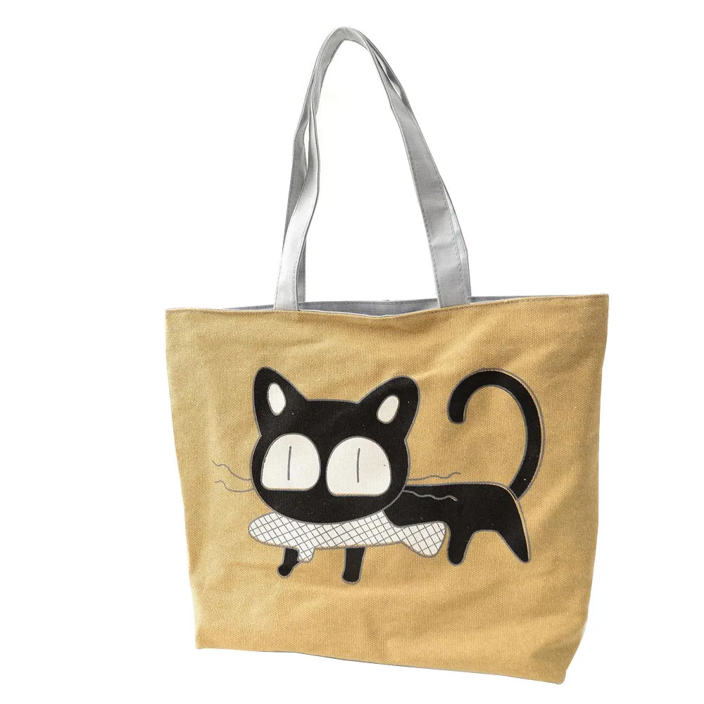 Women Canvas Handbag Large Capacity Cute Cat Tote Bag Top handle Bag Shoulder Bag Wholesale Drop ...