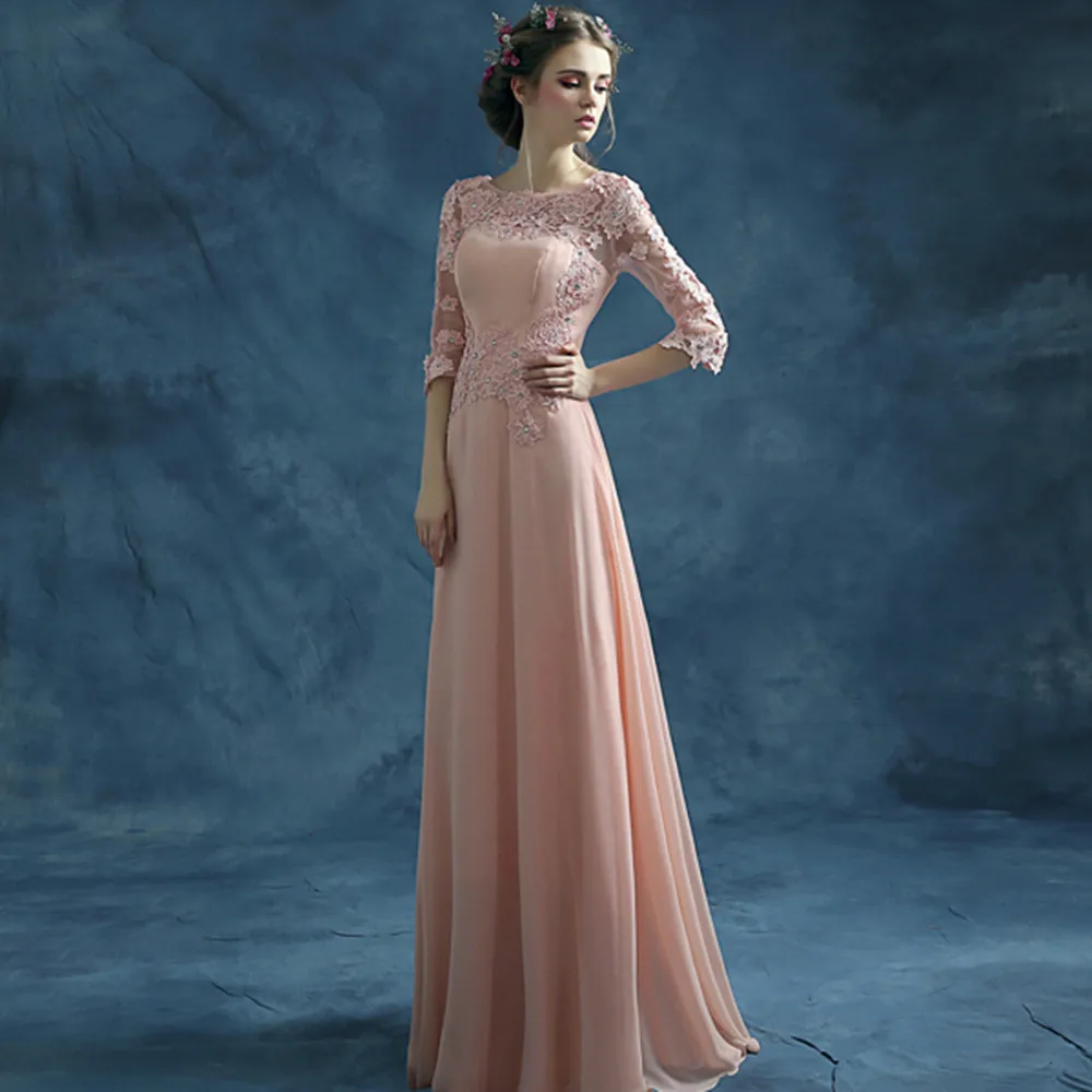 Wedding Long Evening Gowns online shop tsjy270 cheap fast delivery long evening gowns lace dresses half sleeves chiffon pink formal party d