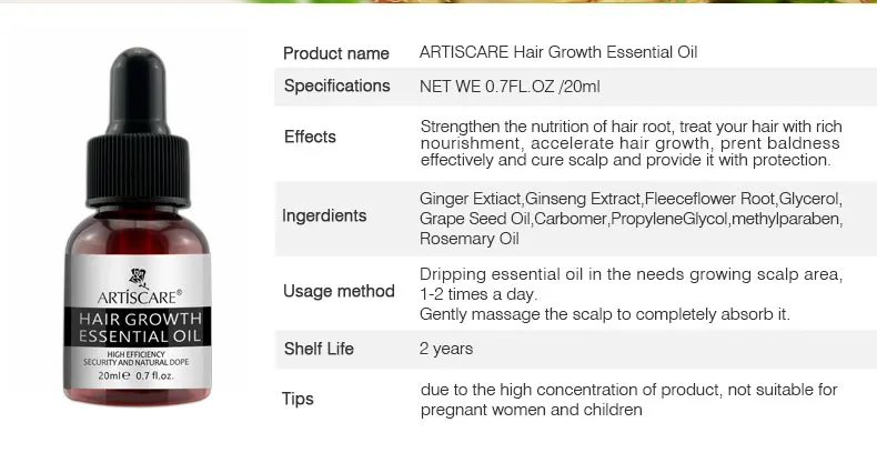 ARTISCARE эфирное масло для роста волос против выпадения волос Жидкое средство для восстановления волос для мужчин t плотная Сыворотка для волос для женщин и мужчин