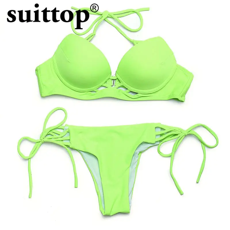 Suittop новый бикини 2017 пикантные летние Maillot De Bain Femme Push Up Купальник Твердые низкой