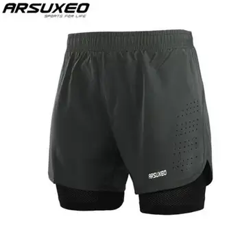 

ARSUXEO Mens 2 in 1 Running Shorts Quick Drying Breathable Active Training Exercise Jogging Shorts Gym Shorts Elastic Waist