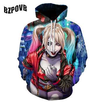 

2019 Anime Hoodies Men Halloween 3d Sweatshirt Printed Suicide Squad Joker New Quinn Hooded Pullover Big Pocket Sweats Hombre