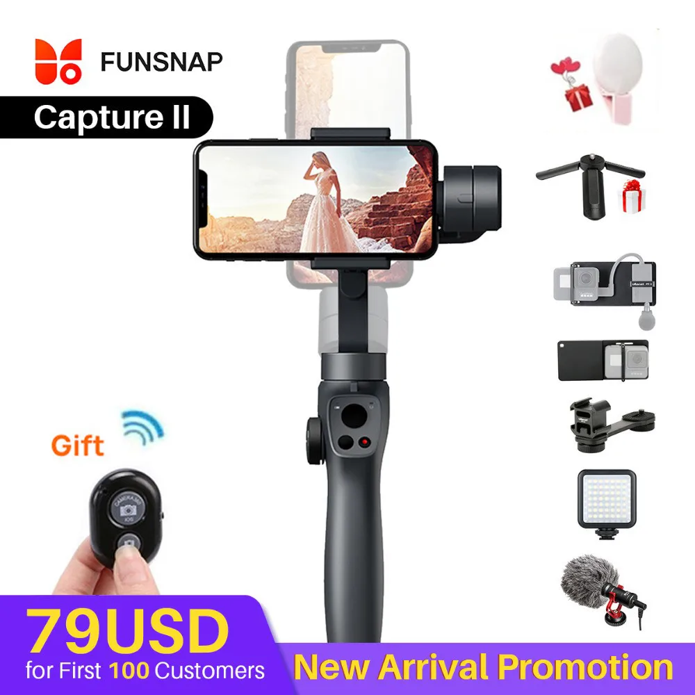 

Funsnap Capture 2 3 Axis Smartphone Handled Gimba for IOS Andriod Gopro 7 6 5 Action Camera Stabilizer vs Feiyu Zhiyun smooth 4