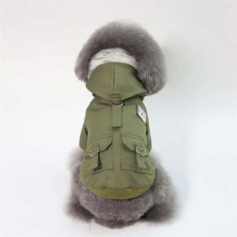 Осенне-зимняя одежда для собак с меховым капюшоном, куртка для питомца, для маленьких собак, теплый флис, чихуахуа, французская одежда для бульдога, наряды - Цвет: Green