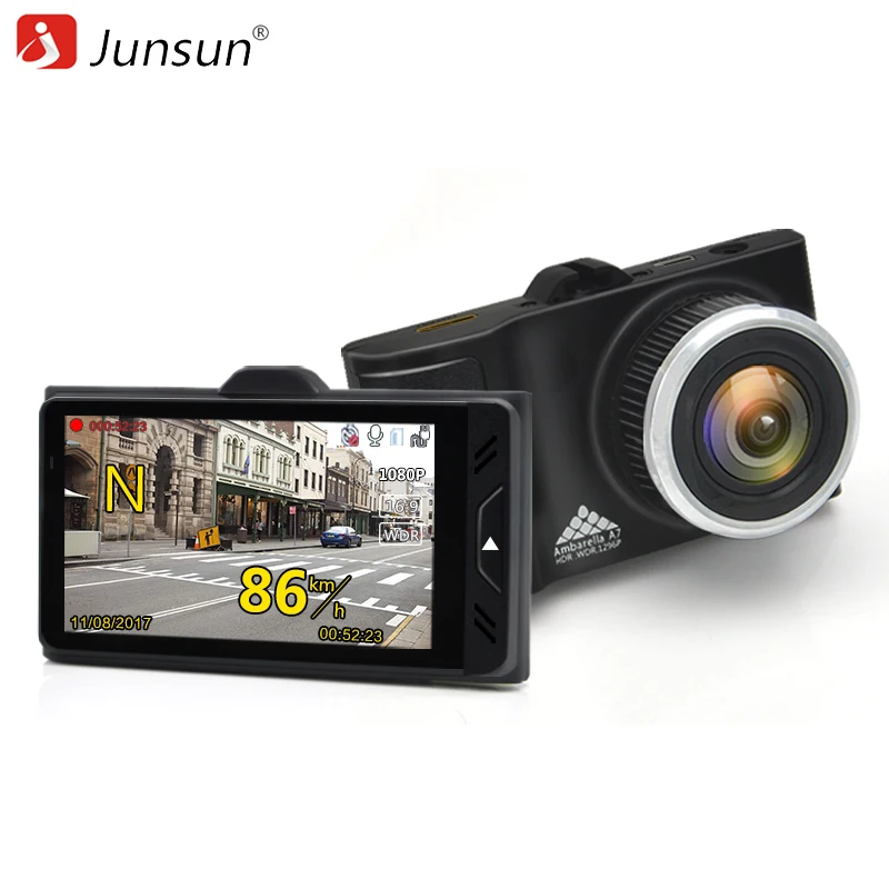 Junsun a795 Автомобильные видеорегистраторы GPS Камера 2 в 1 LDWS SpeedCam Ambarella a7la50 Full HD 1296 P