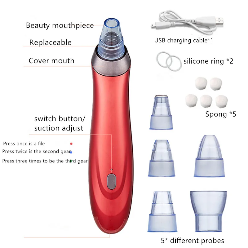 Электрический пылесос для удаления черных точек лица, носа, прыщей в черный горошек, очиститель пор, инструменты для ухода за кожей, машина 40#711