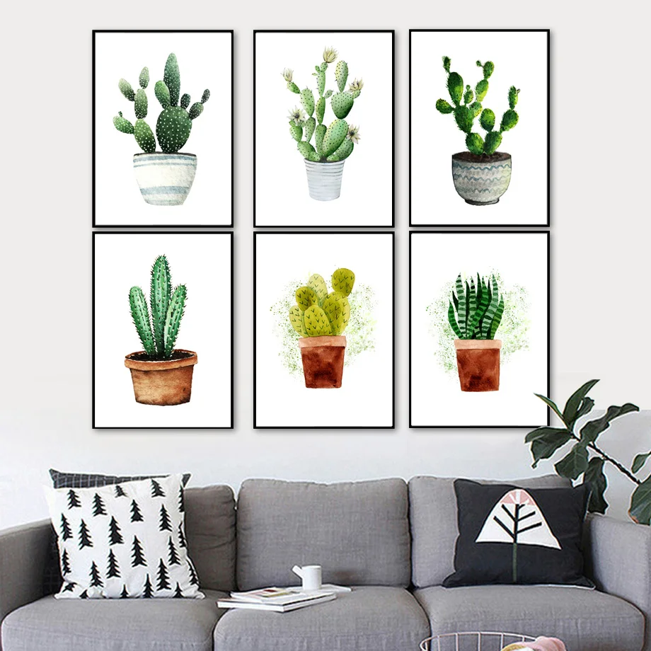 

Tropical Succulent Watercolor Cactus Nordic Posters And Prints Wall Art Canvas Painting Wall Pictures For Living Room Home Decor