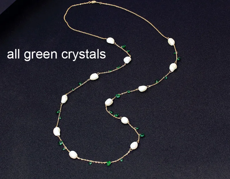 Роскошные пресноводные жемчужины неправильной формы точка бисерное ожерелье для женщин Зеленые кристаллы камень Длинная цепочка чокер женские ювелирные изделия подарок для девушки