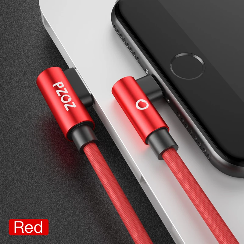 PZOZ 2 متر ل iphone XS ماكس Xr X 7 6 كابل يو اس بي 90 درجة كابل شحن سريع 8 دبوس كابل المحمول الهاتف مهايئ شاحن البيانات الكابلات