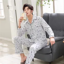 Весенние мужские пижамы с длинными рукавами, Мужские пижамные комплекты, кардиган, повседневная одежда для сна, модная Пижама, большие размеры, комплект брюк, домашняя одежда