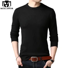 MIACAWOR, новинка, осенне-зимний шерстяной свитер для мужчин, одноцветные вязаные свитера, базовый пуловер с круглым вырезом, Свитера черного цвета, Y109